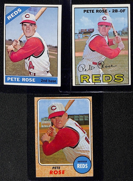 Lot of (9) 1966-1969 Topps Baseball Cards w. (6) Pete Rose Cards
