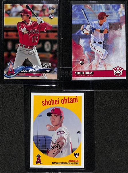 Lot of (9) 2018 Shohei Ohtani Rookie Cards w. Donruss Optic Prizm Rated Rookie #56