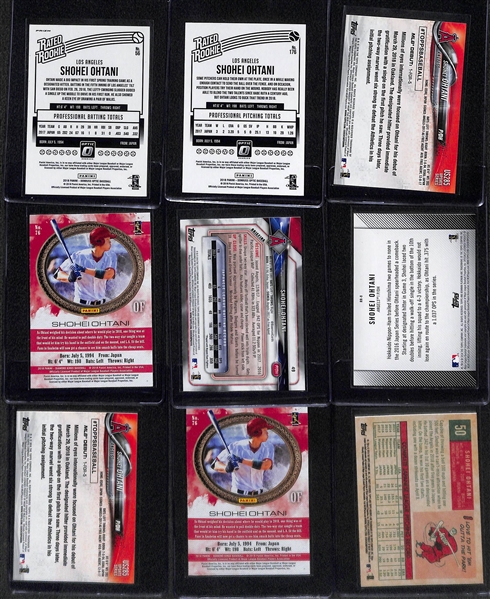 Lot of (9) 2018 Shohei Ohtani Rookie Cards w. Donruss Optic Prizm Rated Rookie #56