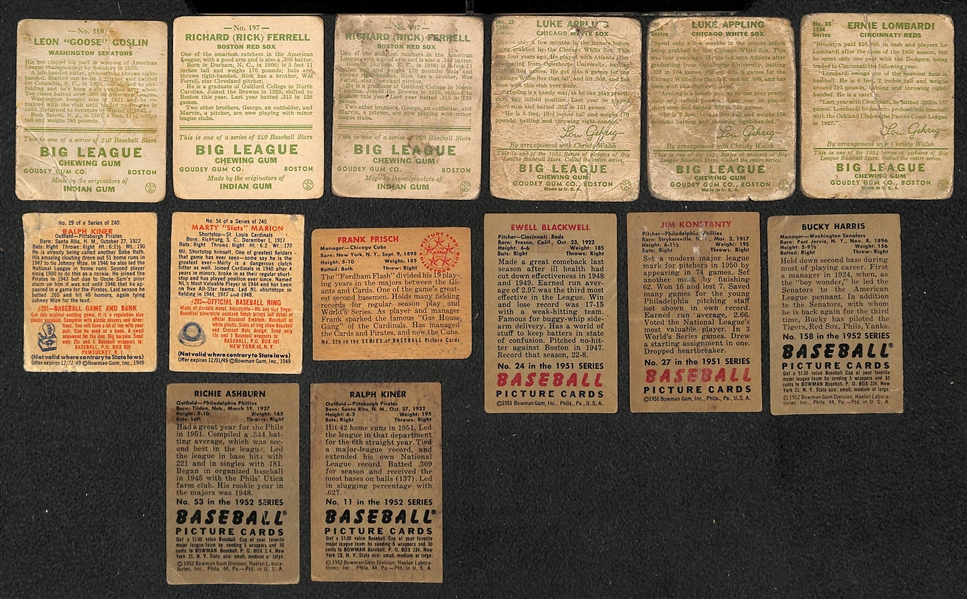  Lot of (75+) 1933-34 Goudey Baseball Cards & (170+) 1949-52 Bowman Baseball Cards in Poor Condition w. 1933 Goose Goslin