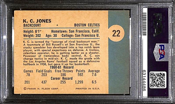 1961 Fleer KC Jones Rookie Card #22 Graded PSA 5 EX