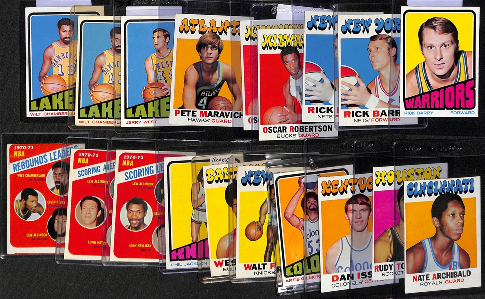 Lot of (19) 1971 & 1972 Topps Basketball Stars w. Chamberlain, Maravich, Robertson, Barry and Others
