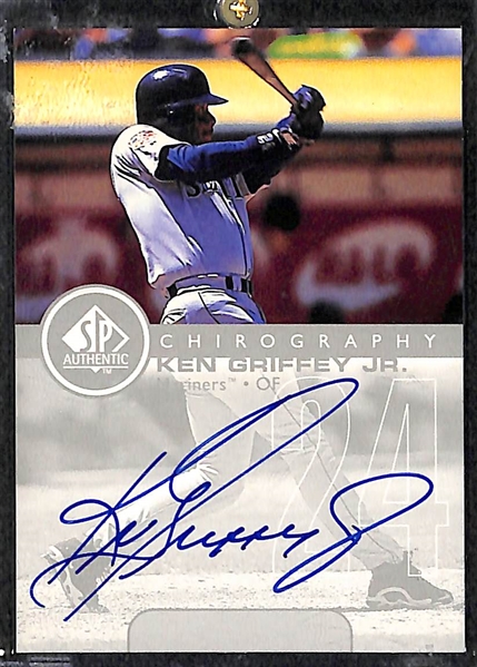 Lot of (4) Upper Deck Autographed Baseball Cards w. Ken Griffey Jr, Piazza, Conseco, and Reggie Jackson