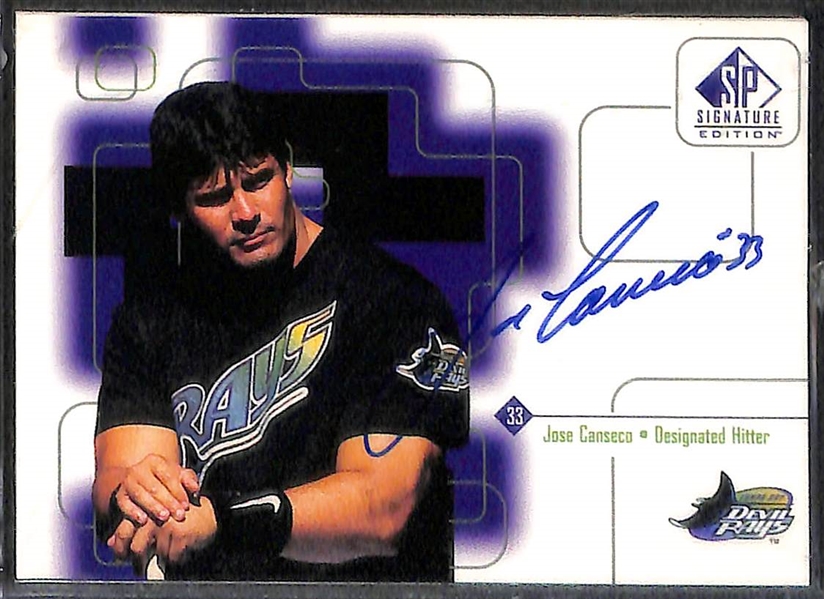 Lot of (4) Upper Deck Autographed Baseball Cards w. Ken Griffey Jr, Piazza, Conseco, and Reggie Jackson