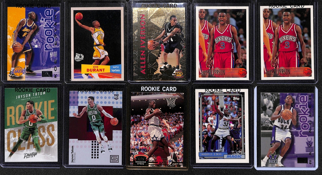 Lot of (21) Basketball Rookie Cards w. Bryant, Durant, O'Neal, Iverson, Tatum, Wade, Carter, and Others