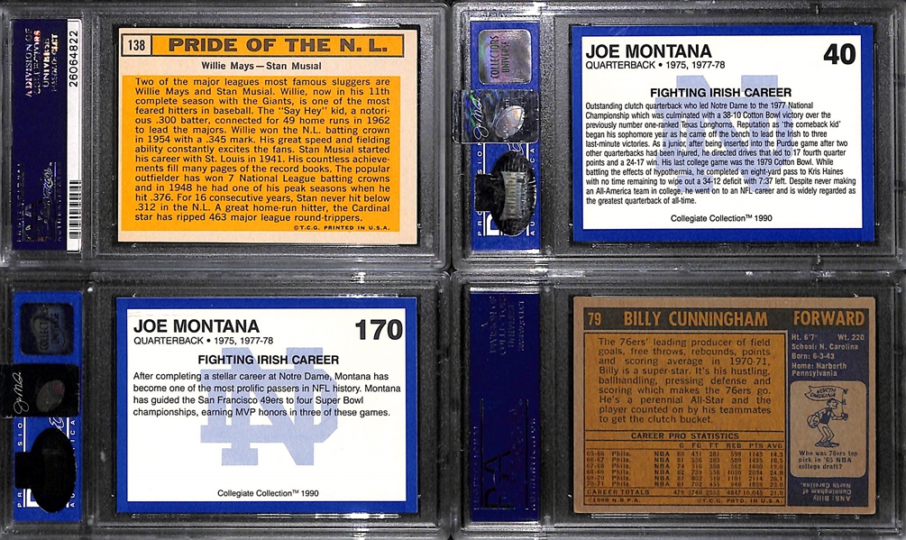 Lot of (4) Mixed Sports PSA Hall Of Fame Autographed Cards w. Willie Mays and Joe Montana