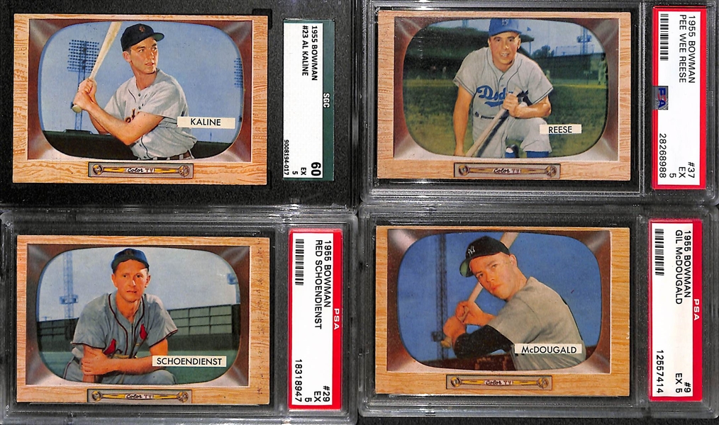 Lot of (9) 1952-1955 Graded Baseball Cards w/ Spahn, Kaline, Reese and More