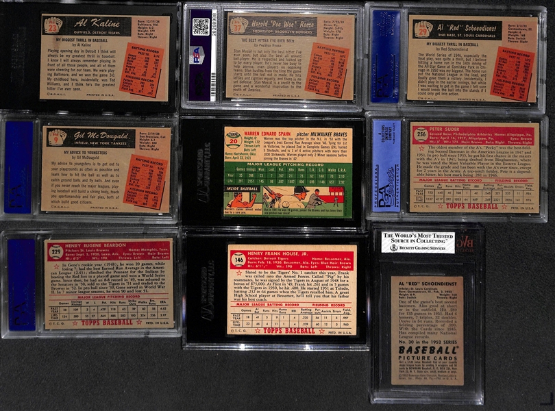 Lot of (9) 1952-1955 Graded Baseball Cards w/ Spahn, Kaline, Reese and More