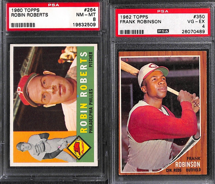 Lot of (16) 1950s, 60s and 70s Graded Baseball Cards w. Frank Robinson, Richie Ashburn and 1960 Robin Roberts PSA 8