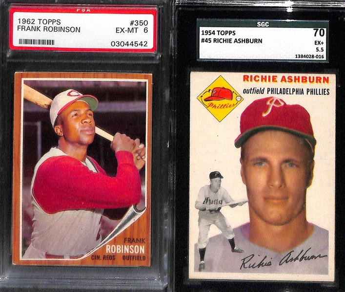 Lot of (16) 1950s, 60s and 70s Graded Baseball Cards w. Frank Robinson, Richie Ashburn and 1960 Robin Roberts PSA 8