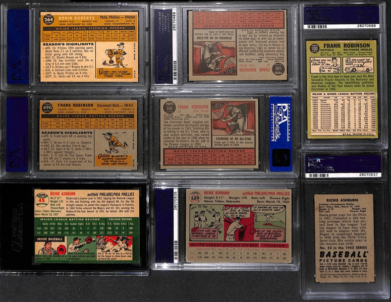 Lot of (16) 1950s, 60s and 70s Graded Baseball Cards w. Frank Robinson, Richie Ashburn and 1960 Robin Roberts PSA 8