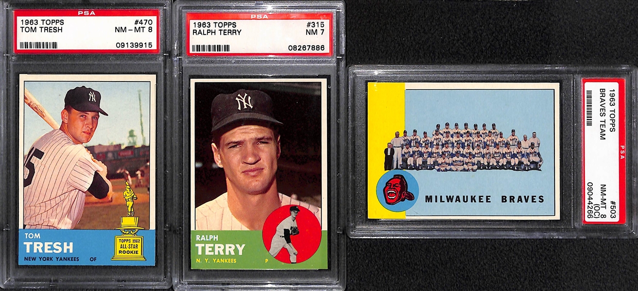 Lot of (11) Mostly PSA Graded 7 or Higher 1963 Topps Baseball Cards w. Yastrzemski, Ford, Flood, Brock and More