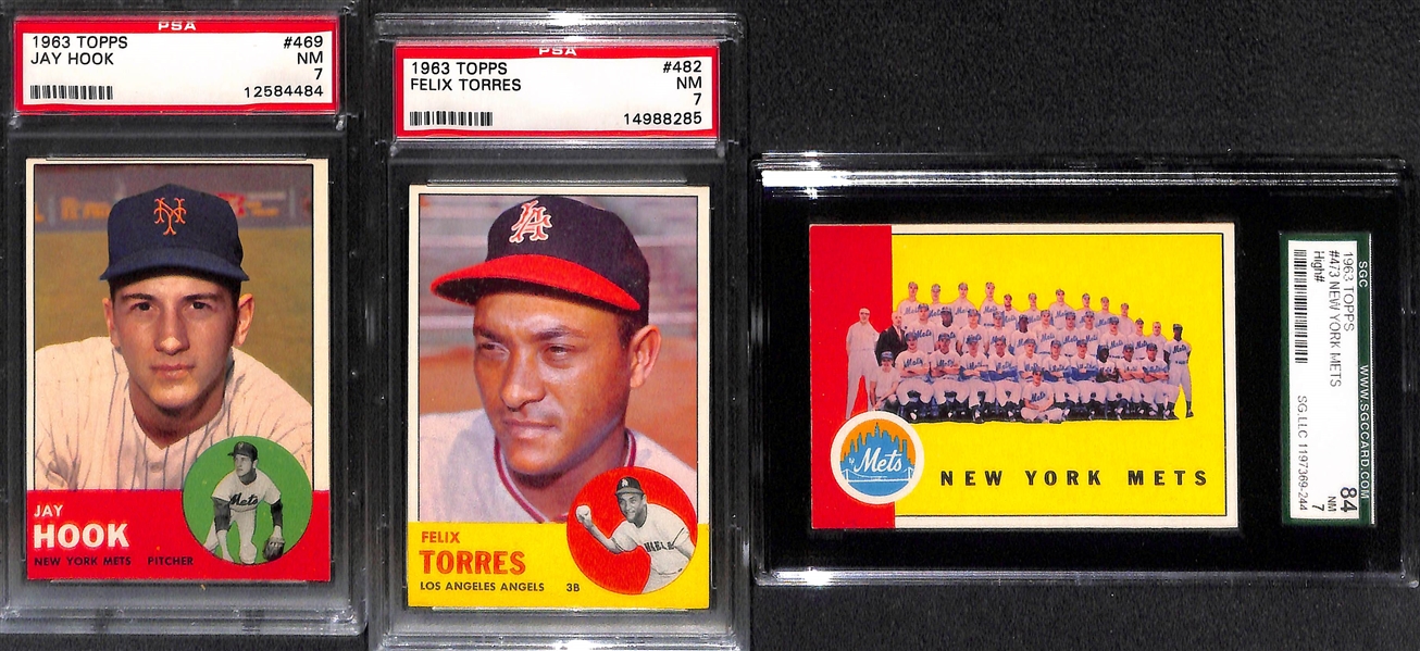 Lot of (11) Mostly PSA Graded 7 or Higher 1963 Topps Baseball Cards w. Yastrzemski, Ford, Flood, Brock and More