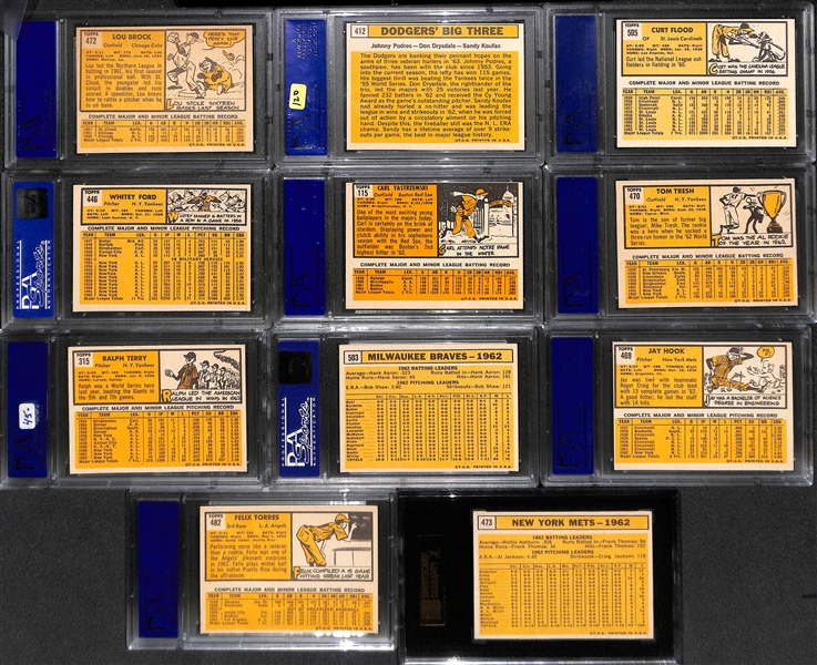 Lot of (11) Mostly PSA Graded 7 or Higher 1963 Topps Baseball Cards w. Yastrzemski, Ford, Flood, Brock and More