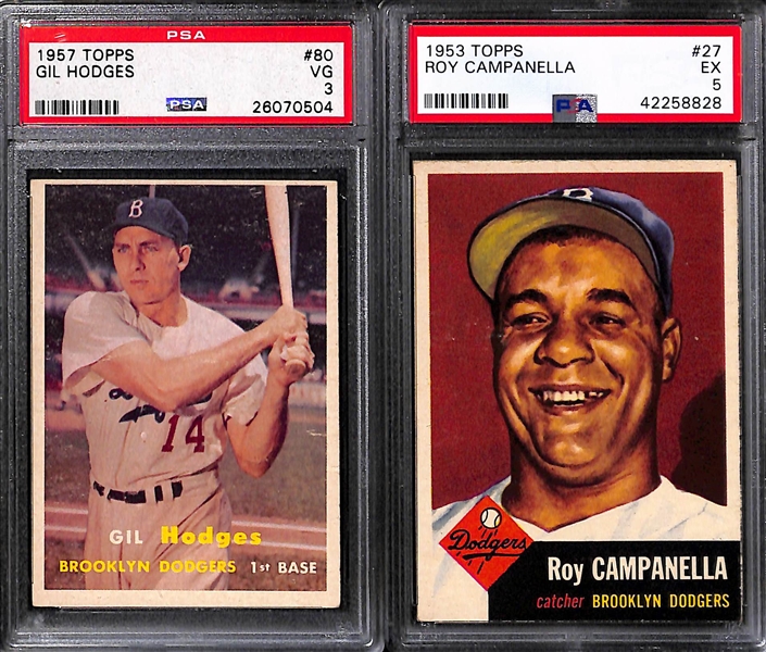 Lot of (5) 1950s and 60s Graded Baseball HOFer Cards w. Drysdale, Campanella, and Hodges