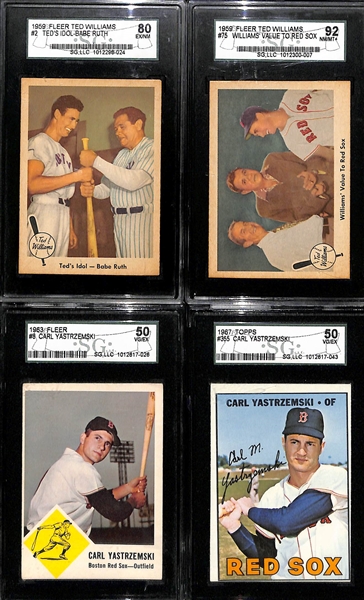 Lot of (4) 1950s and 60s SGC Graded Baseball Cards w. Ted Williams and Carl Yastrzemski 