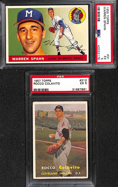 Lot of (6) 1950s Mostly PSA Graded Baseball Cards w. Spahn, Colavito, Wilhelm and Others