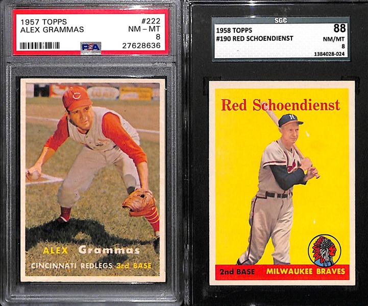Lot of (6) 1950s Mostly PSA Graded Baseball Cards w. Spahn, Colavito, Wilhelm and Others