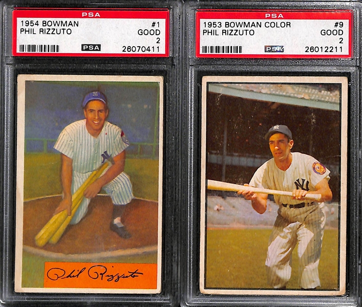 Lot of (6) Mostly 1950s Graded Yankees Baseball Card Lot w. Berra, Rizzuto, Ford, and Martin