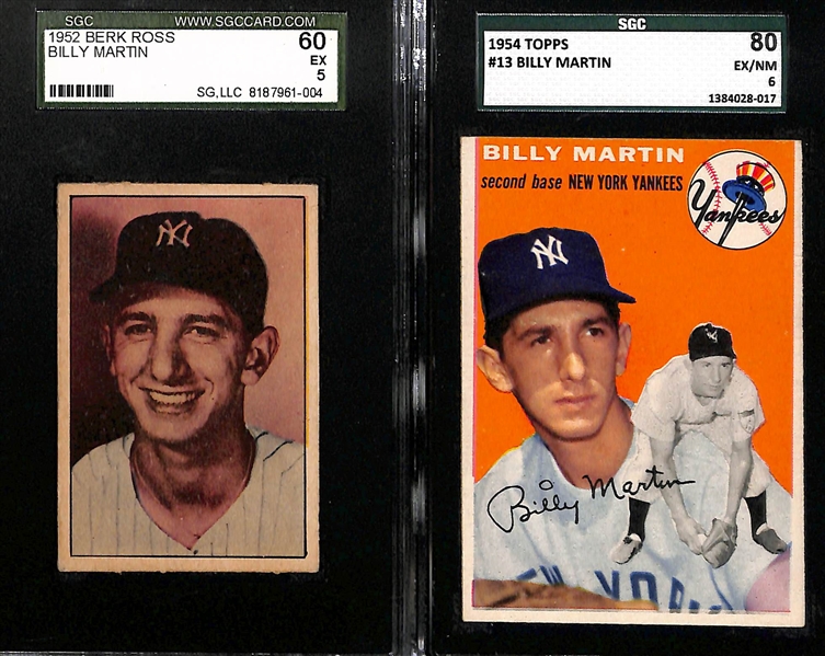 Lot of (6) Mostly 1950s Graded Yankees Baseball Card Lot w. Berra, Rizzuto, Ford, and Martin