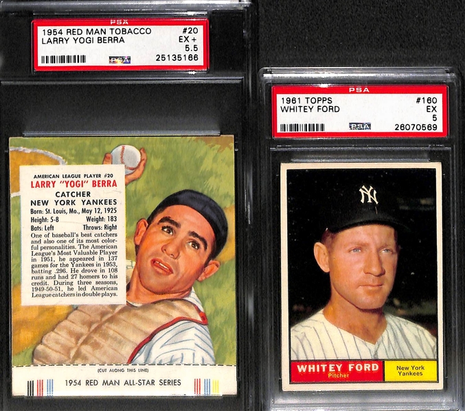 Lot of (6) Mostly 1950s Graded Yankees Baseball Card Lot w. Berra, Rizzuto, Ford, and Martin
