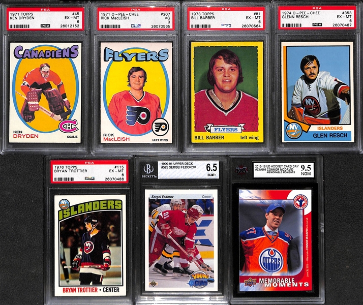 Lot of (7) Modern and Vintage Graded Hockey Cards Featuring 1971 Topps Ken Dryden Rookie PSA 6