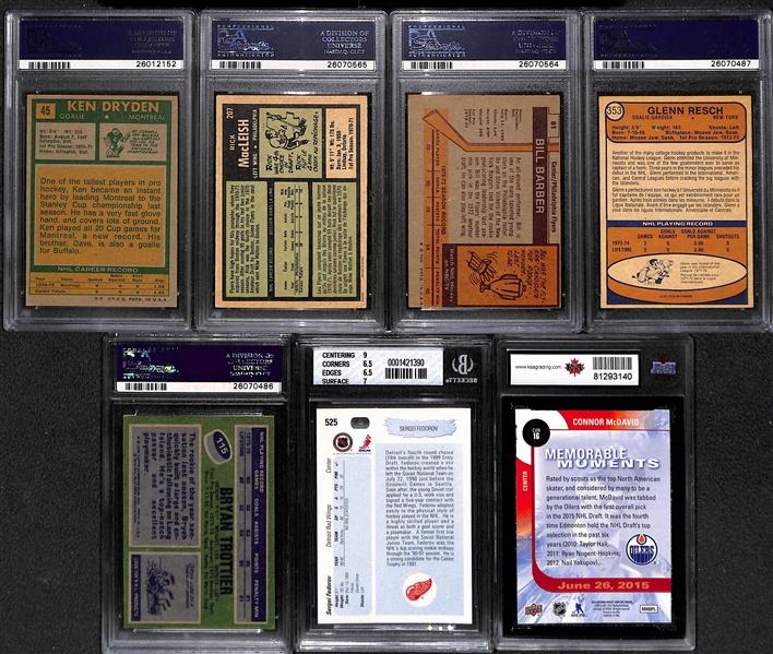 Lot of (7) Modern and Vintage Graded Hockey Cards Featuring 1971 Topps Ken Dryden Rookie PSA 6