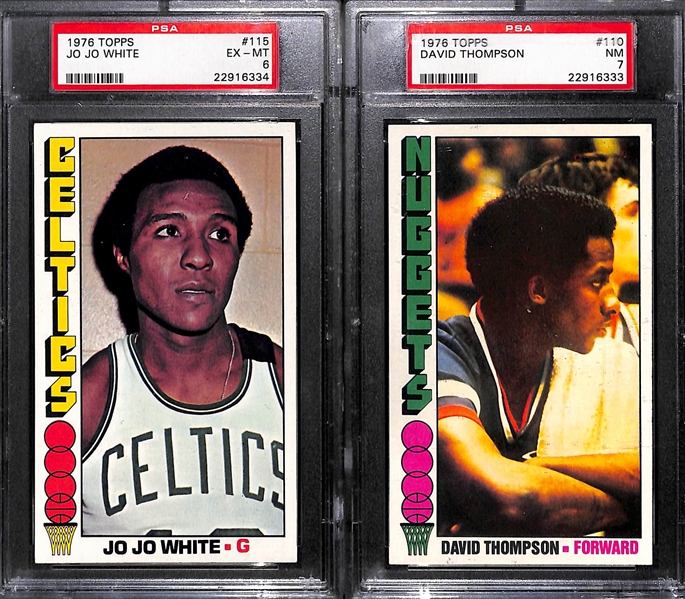 Lot of (15) 1976 Topps Basketball Cards w. (6) PSA Graded Featuring Erving, Jabbar, Maravich