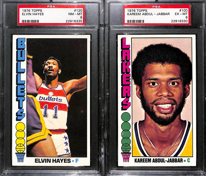 Lot of (15) 1976 Topps Basketball Cards w. (6) PSA Graded Featuring Erving, Jabbar, Maravich