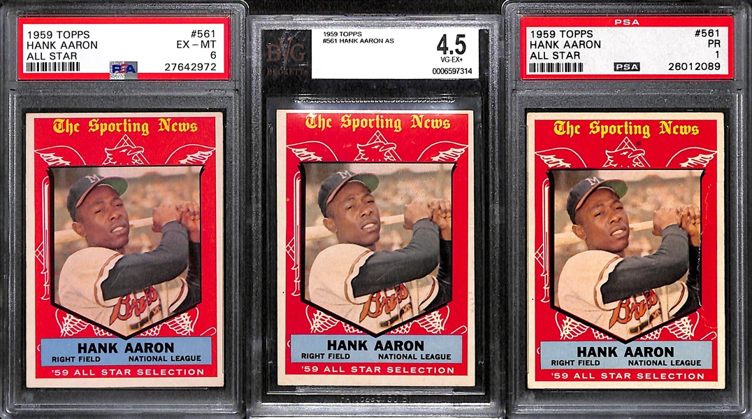 Lot of (3) 1959 Topps Hank Aaron All Star #561 - PSA & BVG