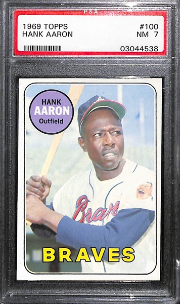 Lot of (2) 1969 Topps # 100 Hank Aaron Baseball Cards Graded BGS 6.5 and PSA 7 