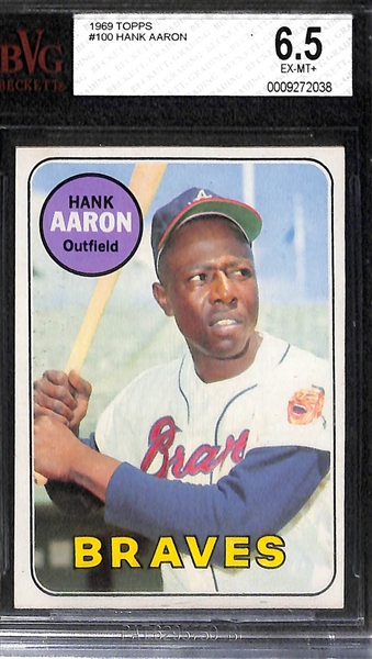 Lot of (2) 1969 Topps # 100 Hank Aaron Baseball Cards Graded BGS 6.5 and PSA 7 