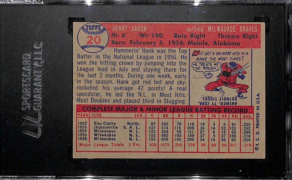 1957 Topps # 20 Hank Aaron Graded SGC 7 Near Mint