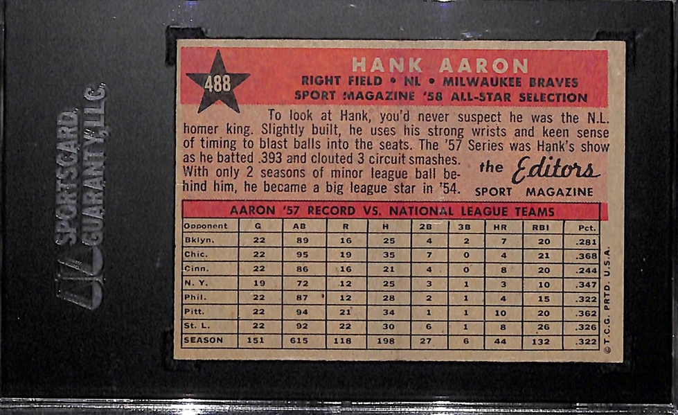 1958 Topps # 488 Hank Aaron All-Star Graded SGC 7