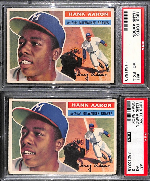 Lot of (2) 1956 # 31 Topps Hank Aaron Graded PSA 3 and PSA 4