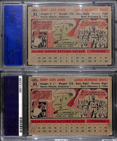 Lot of (2) 1956 # 31 Topps Hank Aaron Graded PSA 3 and PSA 4