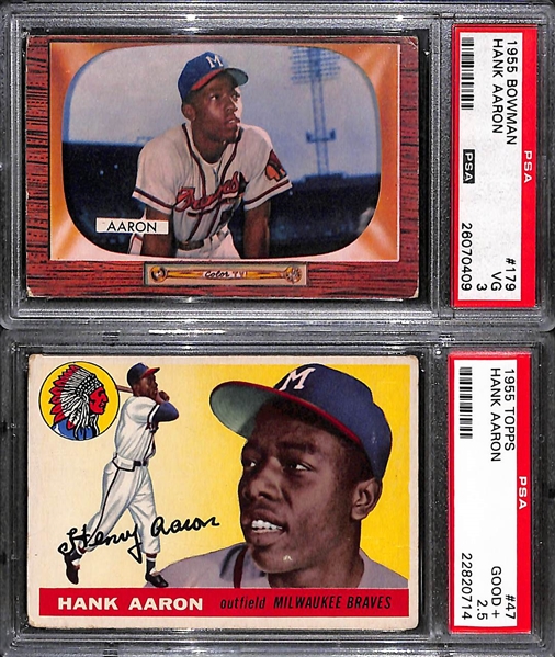 Lot of (2) Hank Aaron PSA Graded Baseball Cards w. 1955 Bowman PSA 3 and 1955 Topps PSA 2.5