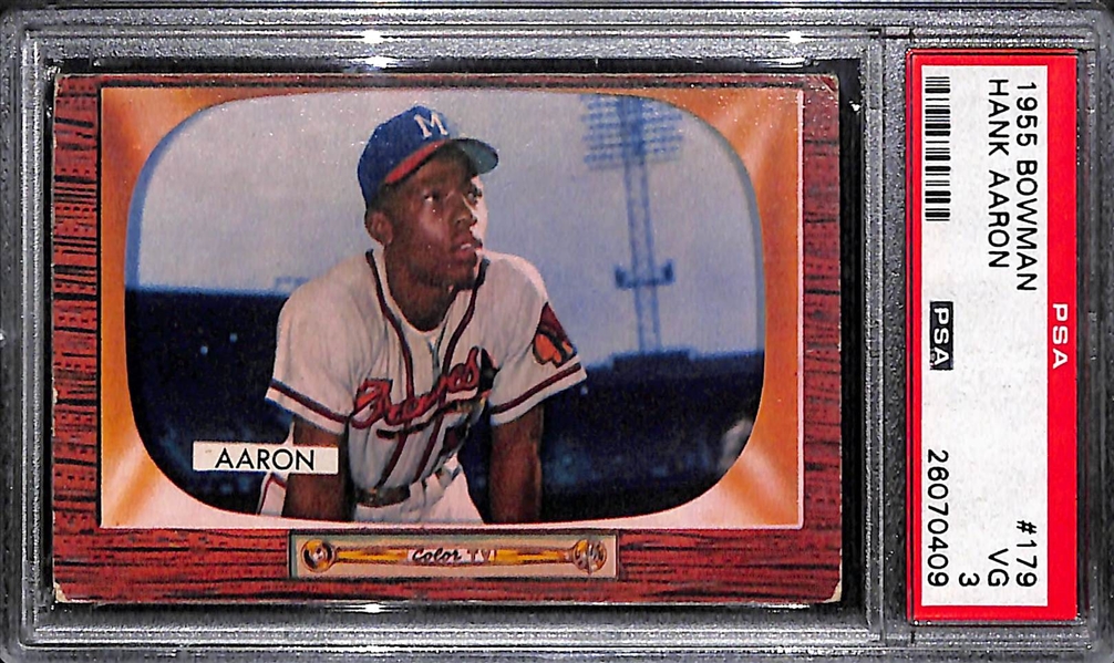Lot of (2) Hank Aaron PSA Graded Baseball Cards w. 1955 Bowman PSA 3 and 1955 Topps PSA 2.5