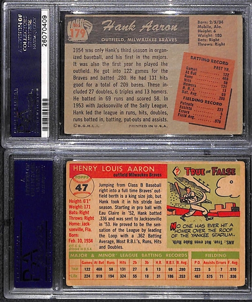 Lot of (2) Hank Aaron PSA Graded Baseball Cards w. 1955 Bowman PSA 3 and 1955 Topps PSA 2.5