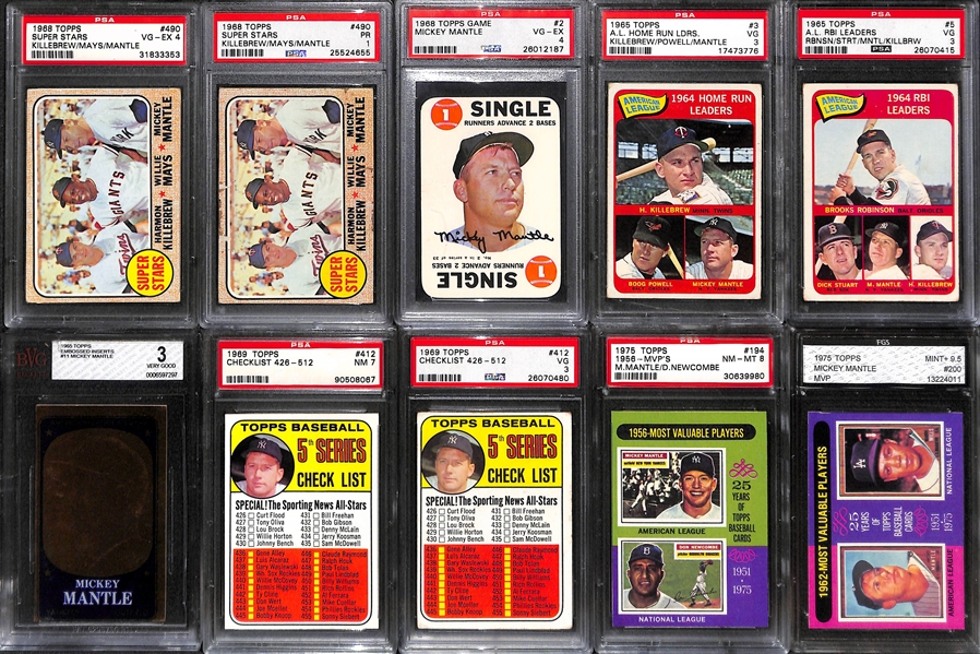 Lot of (10) Mostly 1960s Graded Baseball Cards Featuring Mickey Mantle