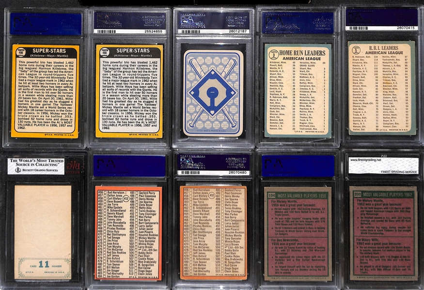 Lot of (10) Mostly 1960s Graded Baseball Cards Featuring Mickey Mantle