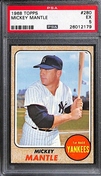 Lot of (2) 1968 Topps #280 Mickey Mantle Graded Baseball Cards (PSA 5 and BGS 5)