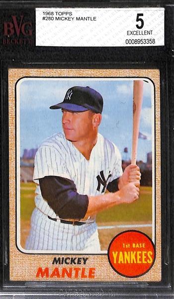 Lot of (2) 1968 Topps #280 Mickey Mantle Graded Baseball Cards (PSA 5 and BGS 5)
