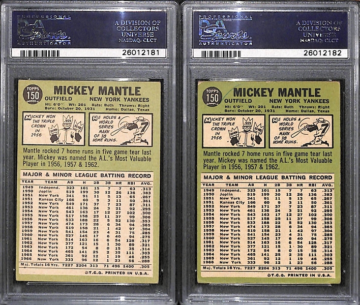 Lot of (2) 1967 Topps # 150 Mickey Mantle Graded Baseball Cards (PSA 4 and PSA 3(MK))