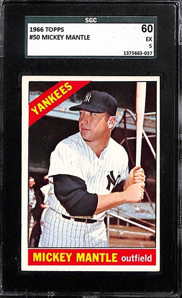 Lot of (3) 1966 Topps # 50 Mickey Mantle Graded Baseball Cards (PSA 4, BGS 3.5, SGC 5)
