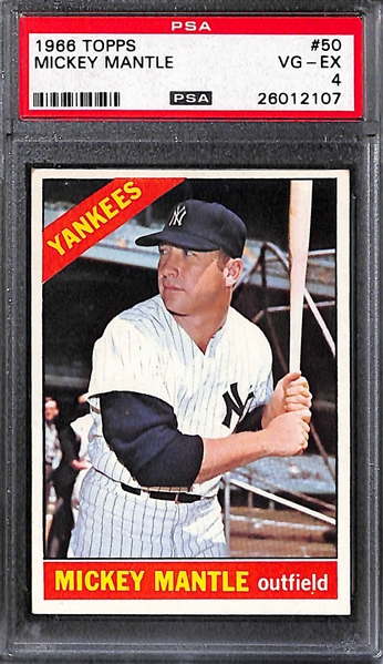 Lot of (3) 1966 Topps # 50 Mickey Mantle Graded Baseball Cards (PSA 4, BGS 3.5, SGC 5)