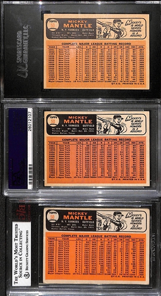 Lot of (3) 1966 Topps # 50 Mickey Mantle Graded Baseball Cards (PSA 4, BGS 3.5, SGC 5)