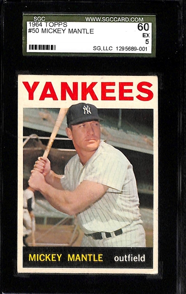 Lot of (2) 1964 Topps # 50 Mickey Mantle Graded Baseball Cards (BGS 6 and SGC 5)