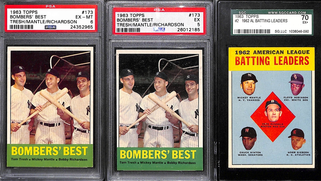 Lot of (3) 1963 Topps Baseball Graded Cards Feat. Mickey Mantle