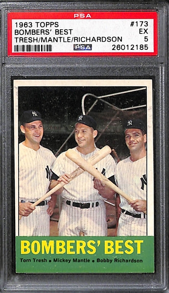 Lot of (3) 1963 Topps Baseball Graded Cards Feat. Mickey Mantle